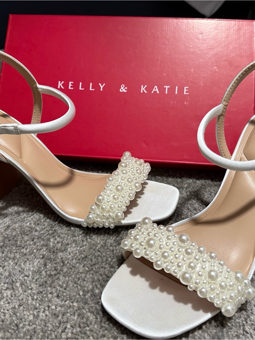 Kelly & Katie White Pearl Strap Heeled Sandals